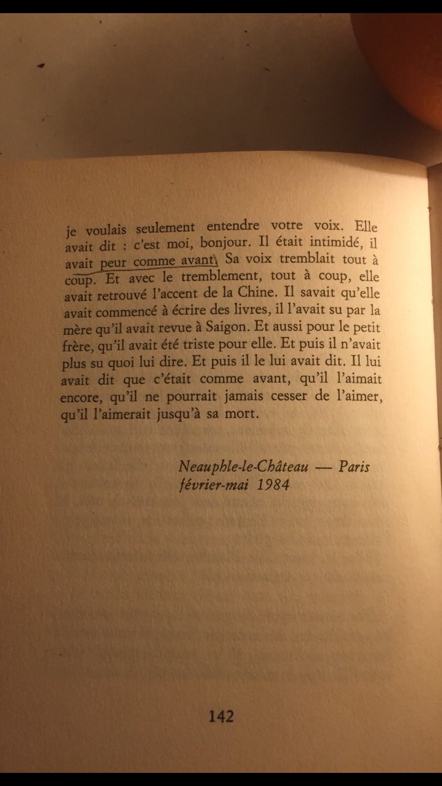 Les deux dernières pages de l’Amant de Marguerite Duras.