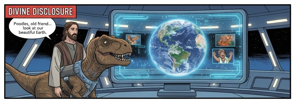 Majyckle's tweet image. A thread of Jesus in a UFO Cult Comics for your amusement. and i don't even get paid for this. 1 of 4 posts.