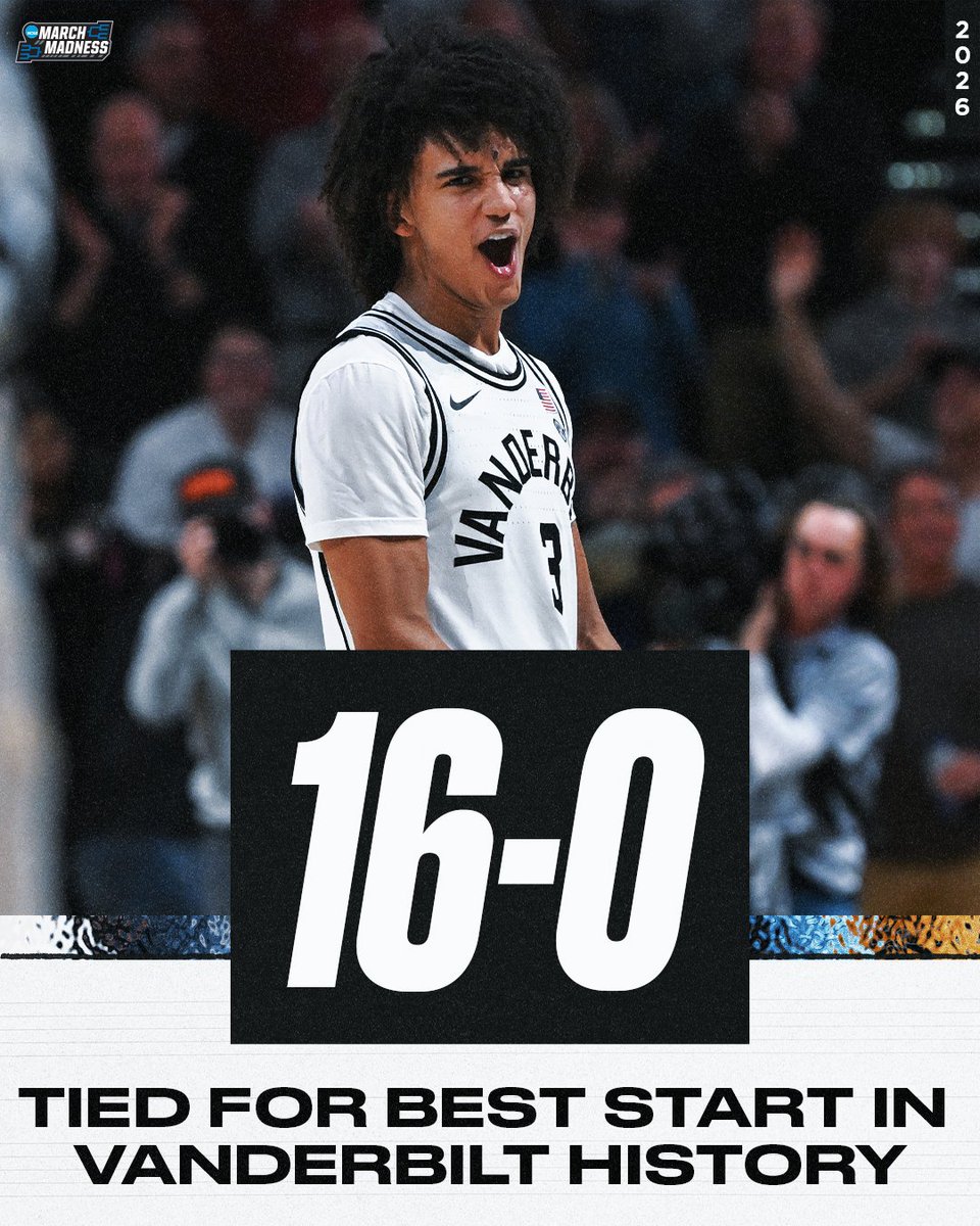 MarchMadnessMBB's tweet image. This season's Vanderbilt squad joins the 2007-08 Commodores as the only @VandyMBB teams to start 16-0 in program history 🙌