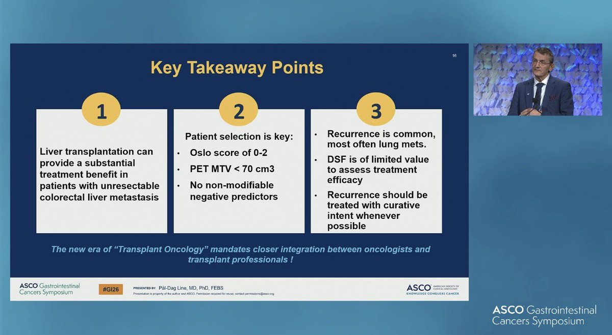 pashtoonkasi's tweet image. #GI26 @ASCO State of the art session.👏🏽
Colorectal Cancer

Liver resection🆚Transplantation

🔑 message: Not only are we offering CURE to patients with these multi-modality therapies, but even if they recur e.g. lung🫁only metastases, they live longer.

≠competition. @OncoAlert