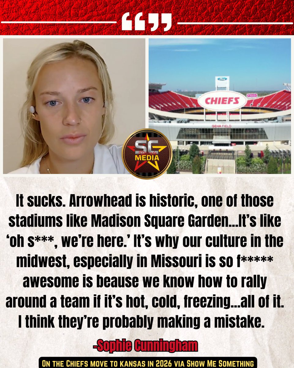 StarcadeMediaKC's tweet image. Former #Mizzou and #WNBA star Sophie Cunningham is not happy about the #Chiefs eventual move to Kansas.

- @ShowMe_Pod