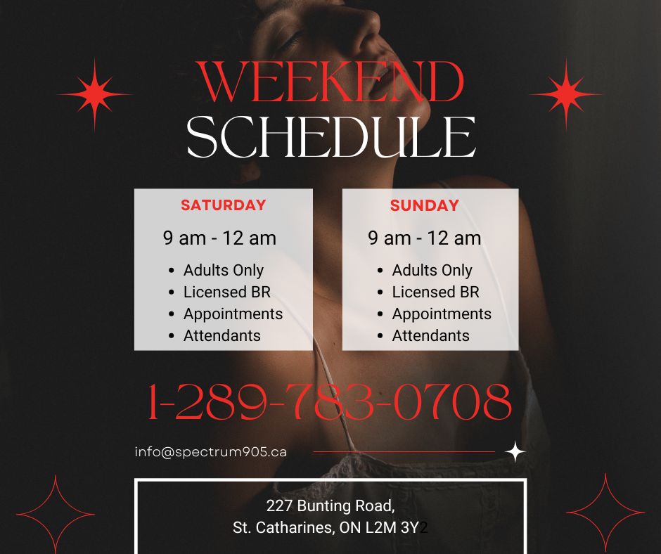 Spectrum905's tweet photo. Spectrum 905 Spa is the only licensed BR facility in the Niagara Region, and we’re based in St. Catharines, ON. We offer massages, plus updated rooms and facilities designed for adults only. For the best experience and the time you want, appointments are strongly recommended, just call our on-site manager to book. To view our attendants on duty this weekend, visit https://t.co/SOizVszPTi  #Spectrum905Spa #StCatharinesSpa #NiagaraSpa #LicensedBRFacility #AdultOnlySpa #NiagaraRegionSpa #StCatharinesWellness #MassageStCatharines #SpaAppointmentsRecommended #BookYourMassage #OnSiteManager #RelaxInNiagara #OntarioSpa #BRspa #CouplesMassageON #MassageTherapyNiagara #SpaExperience #UpdatedSpaRooms #WellnessStCatharines #AdultsOnlyWellness #SpaBooking #LuxuryBRSpaNiagara  #SpaNearMeON #StCatharinesRelaxation #ProfessionalMassage #SpoilYourselfON #SafeLicensedSpa