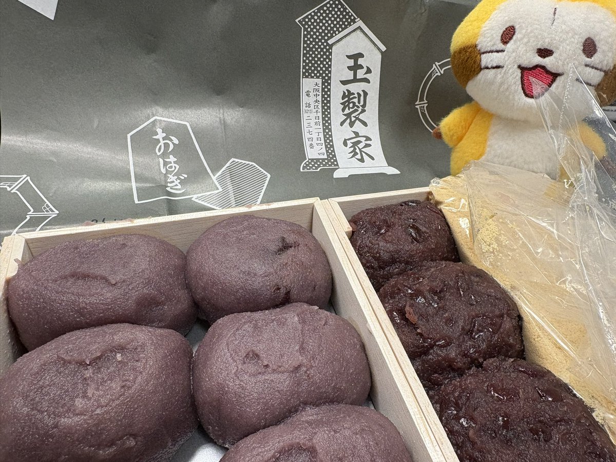 mol3rascal's tweet image. 2時間半並んで買った玉製屋のおはぎ
まさに伝説級の美味しさ💎
しかしきな粉は当日中、あんこは翌日の朝までなのでとらくんは食べられないと…

🦝ぼくがこっそり食べるミャ！