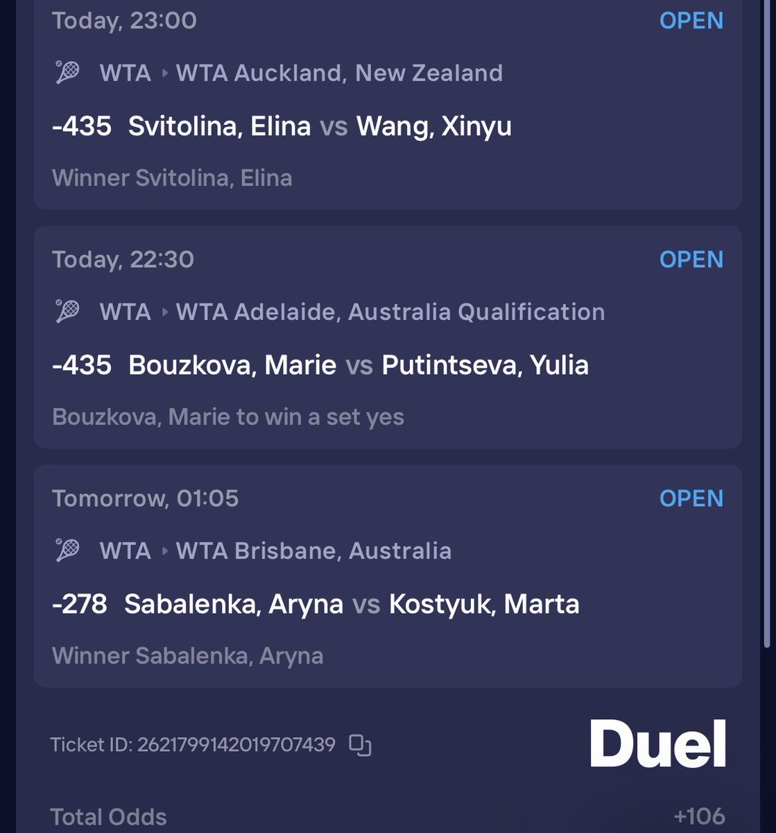 Bouzkova +1.5s/Svitolina/Sabalenka +106 5u