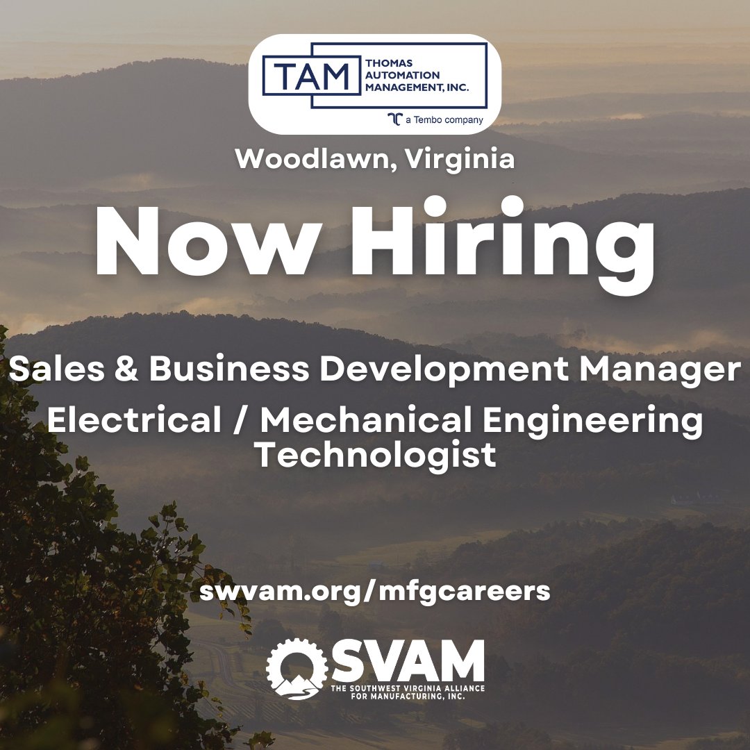 SWVAMfg's tweet image. 🤖 Thomas Automation Management in Woodlawn, VA is hiring! Explore job opportunities now: ow.ly/yuBU50QwLy0
 #WoodlawnVA #JobOpportunity

(Note: This post was created by SVAM and isn't an official post from Thomas Automation Management.)
