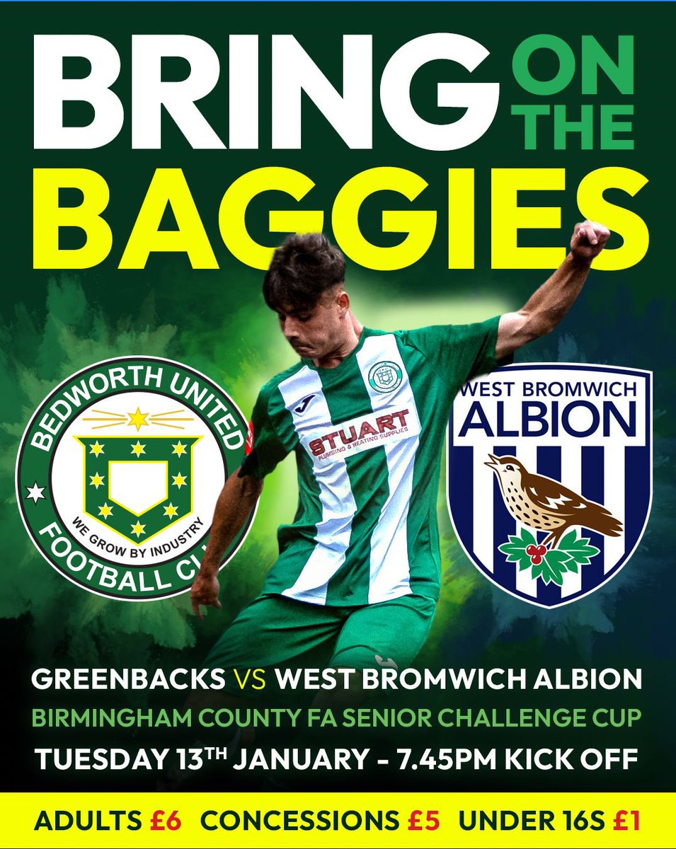 Next up - this Tuesday we host West Bromwich Albion in the Birmingham senior cup. 7.45pm kick off