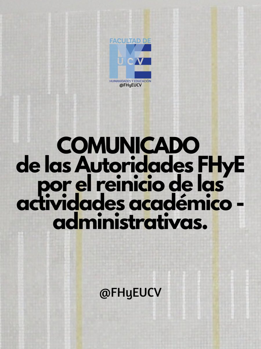 fhyeucv's tweet photo. COMUNICADO de las Autoridades @FHyEUCV debido a la compleja situación del país y por el reinicio de las actividades, se plantea para el próximo 19 de enero, sin embargo, se continúa evaluando la situación, en sesión del Consejo de Facultad del próximo 13 de enero.

@pmbarriosmo https://t.co/E8gnmtbMe9