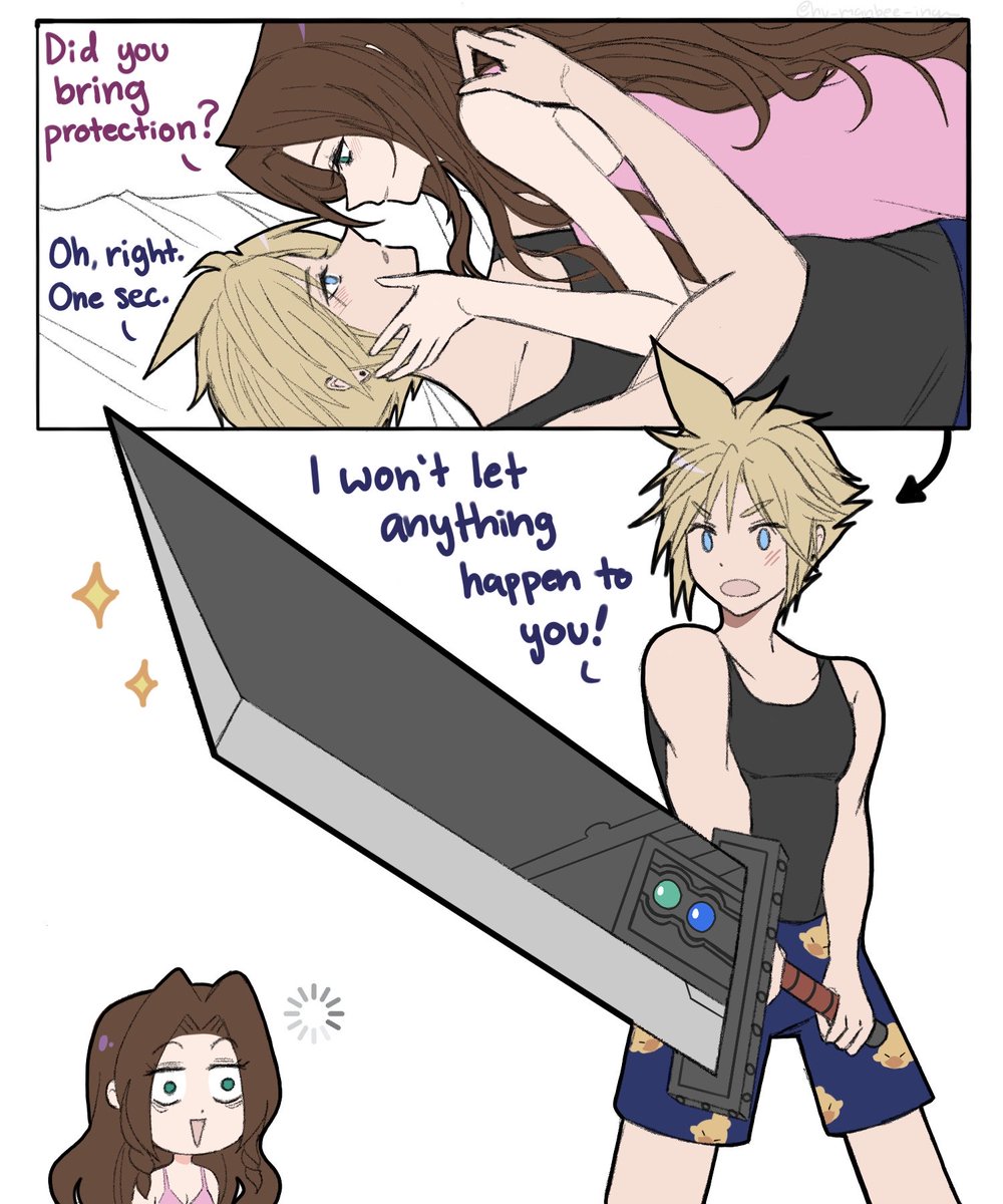 hu_manbee_ing's tweet image. cloud strife takes his bodyguard duties very seriously | clerith