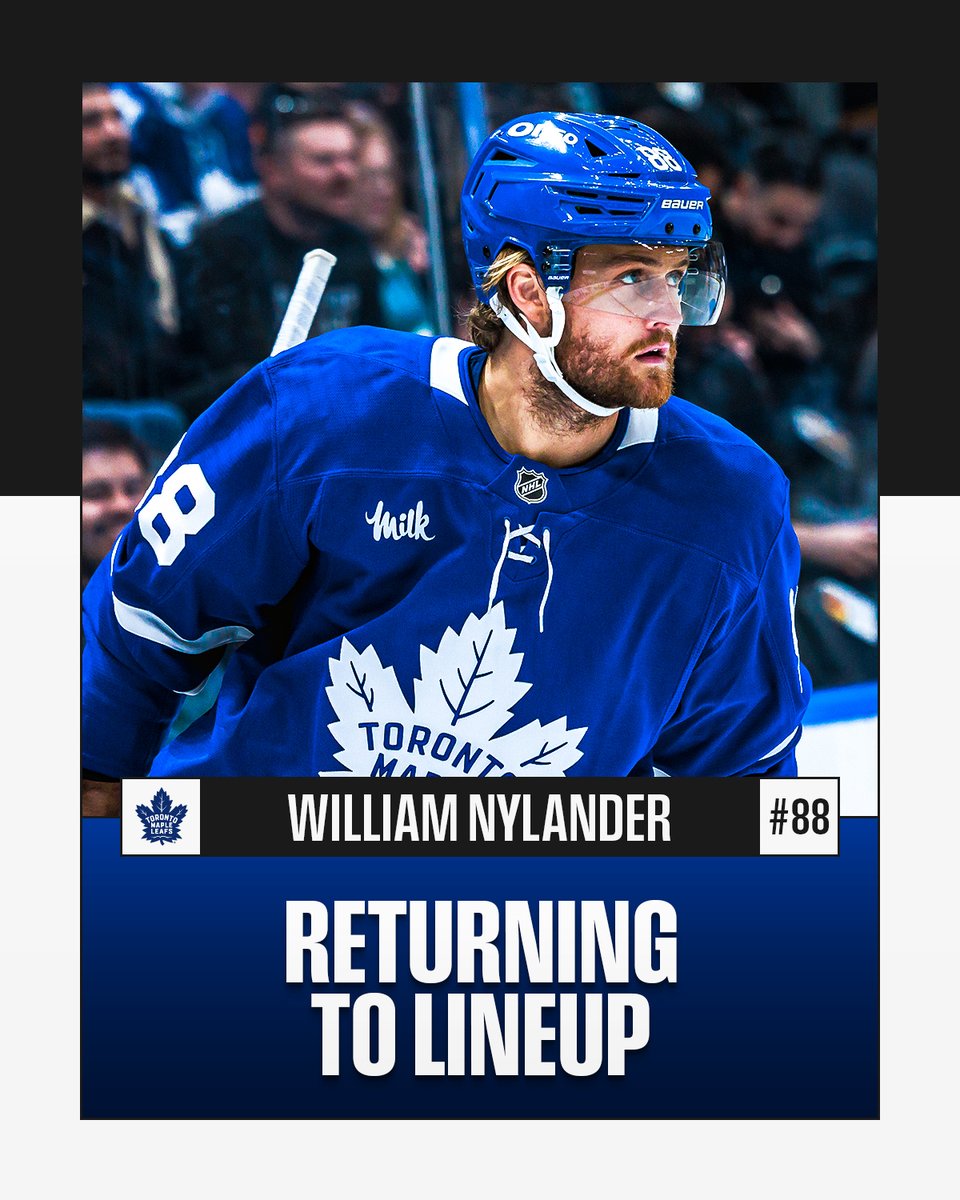 WILLY'S BACK 🔵⚪ 

William Nylander returns to the lineup tonight after missing the last six games!

Watch the <a href="/Canucks/">Vancouver Canucks</a> vs. <a href="/MapleLeafs/">Toronto Maple Leafs</a> TONIGHT at 7p ET on <a href="/Sportsnet/">Sportsnet</a> or stream on Sportsnet+