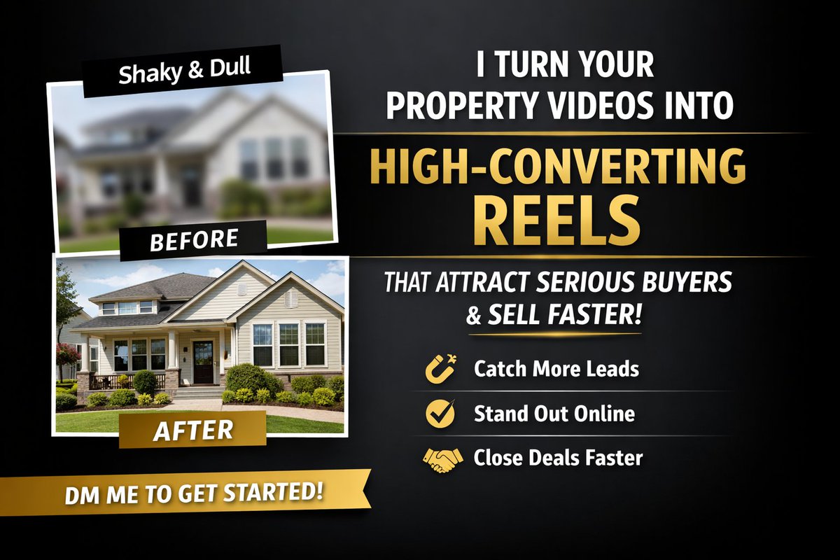 Multiple_task_'s tweet image. Real estate agents, I turn raw property videos into high-converting Reels that attract serious buyers &amp;amp; close faster. DM me.
#RealEstateMarketing #RealtorLife #PropertyMarketing