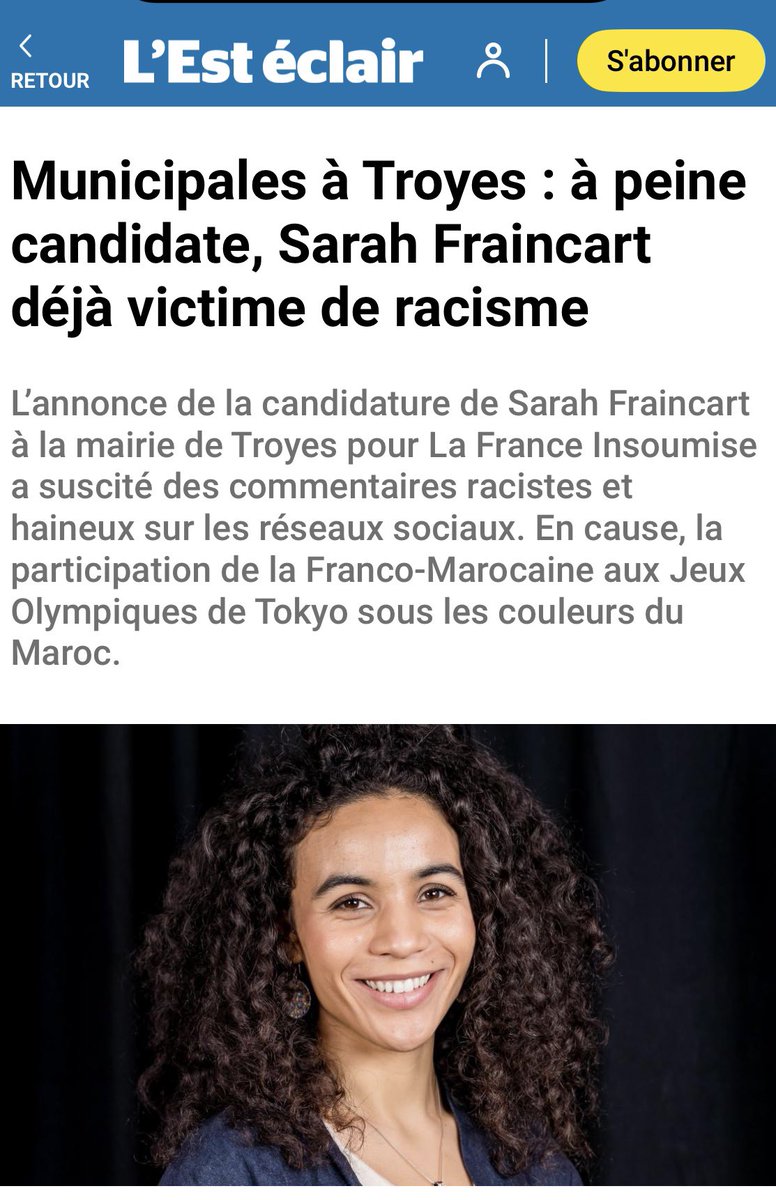 FraincartSarah's tweet image. Je suis choquée par le niveau d’insultes racistes que je reçois sur les réseaux depuis l’annonce de ma candidature à Troyes.  
Je suis fière de mon identité, de mes origines et de mon histoire : c’est ma force et ne comptez pas sur moi pour baisser les bras.