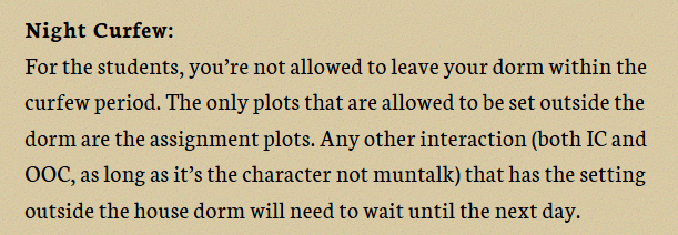 Mimin baru mendapat pertanyaan, karena tampaknya masih pada bingung.

Di jam malam:
Interaksi random sama asrama lain ❌❌❌
Plot TUGAS (walau dengan asrama lain)✅✅✅
