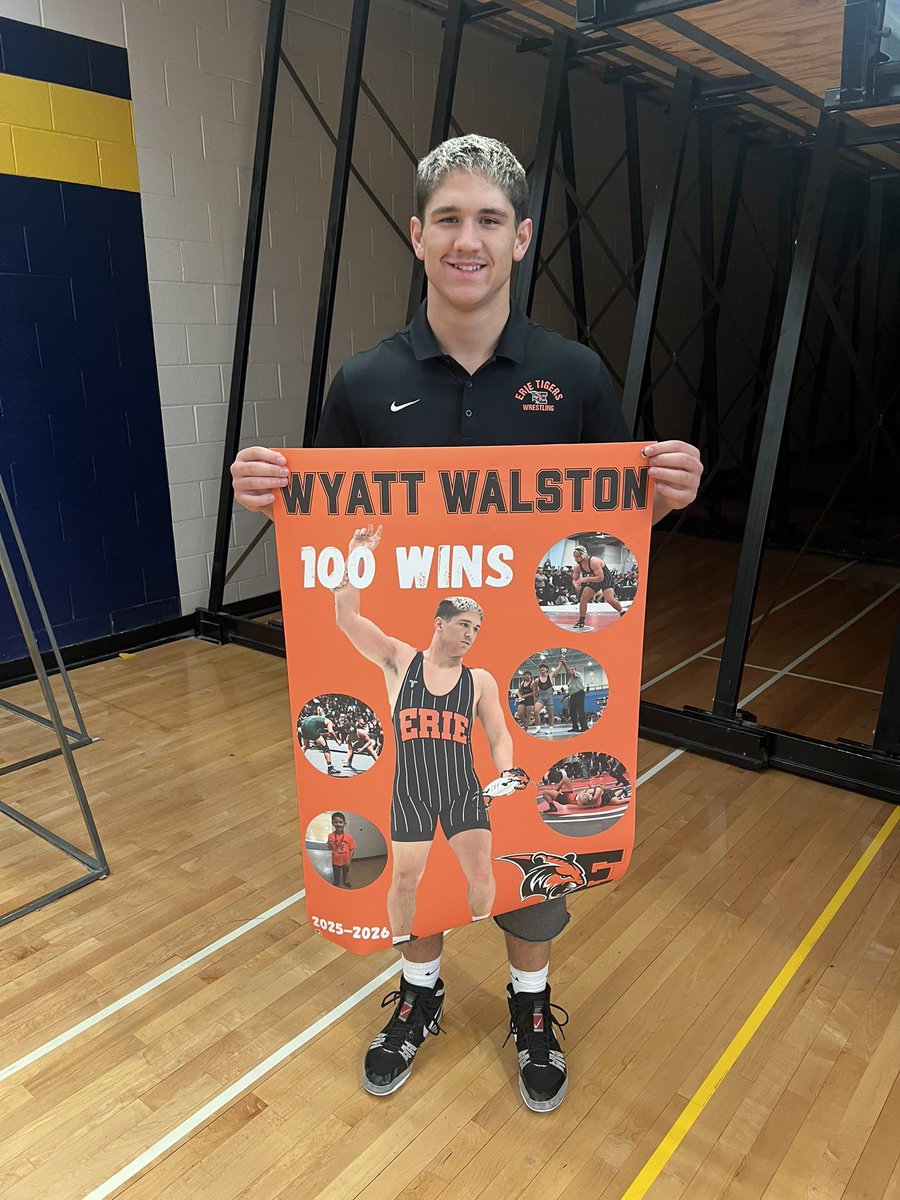 ErieTigersFB's tweet image. Erie Tiger Wyatt Walston with a pin for his 100th career victory.   Congratulations on an incredible achievement @WyWal23 @ErieHSAthletics#Exit232 #TFL