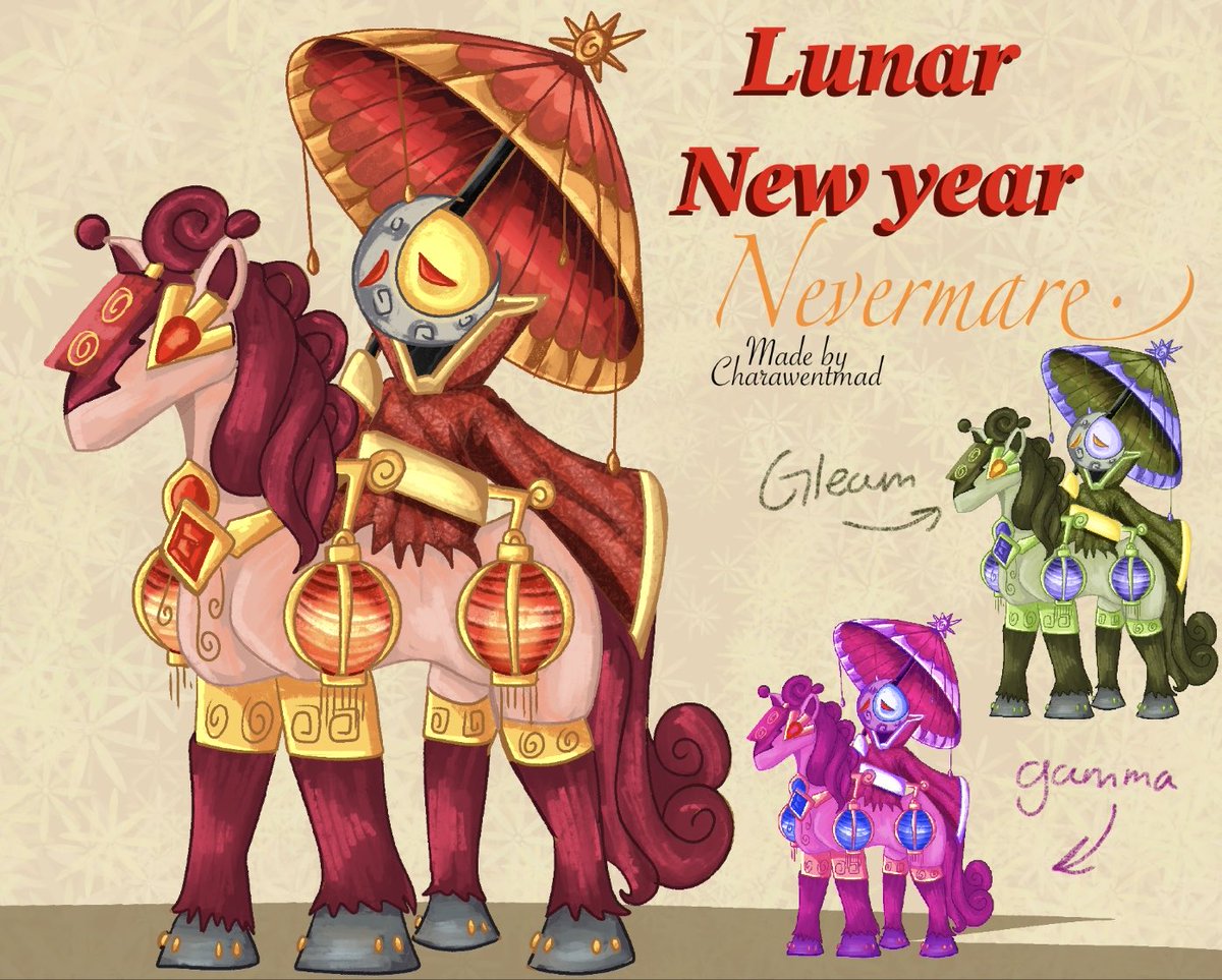 whoischara's tweet image. Here’s my idea of a lunar new years nevermare #LoomianLegacy #loomianlegacyconceptart #loomian