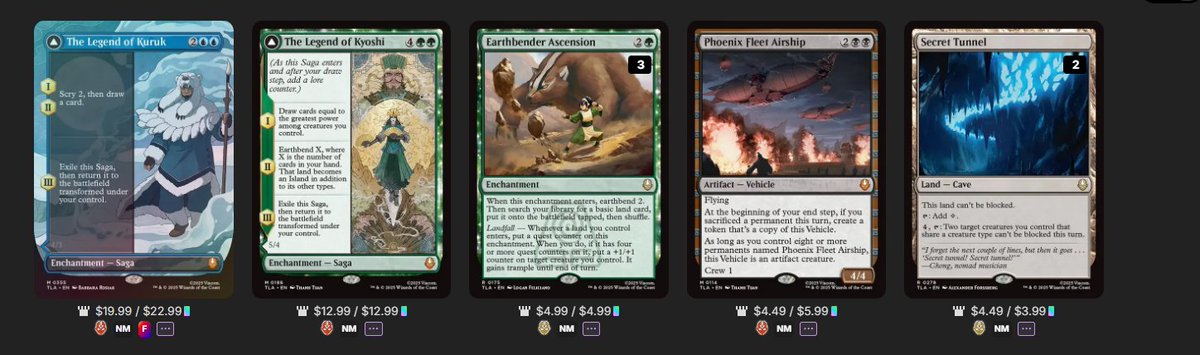 Finally finished catching up on some card scanning. I know I'm super later but here were the best pulls i got from the avatar sets. see you all for Lorwyn lol.