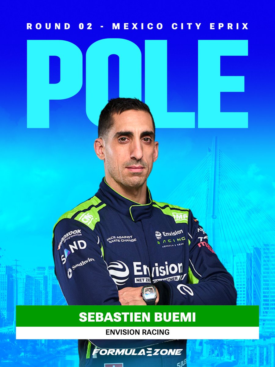 FormulaEZone's tweet image. Sebastien Buemi has qualified on pole. Taylor Barnard set the fastest time, but lost it due to track limits. 

#FormulaE #MexicoCityEPrix