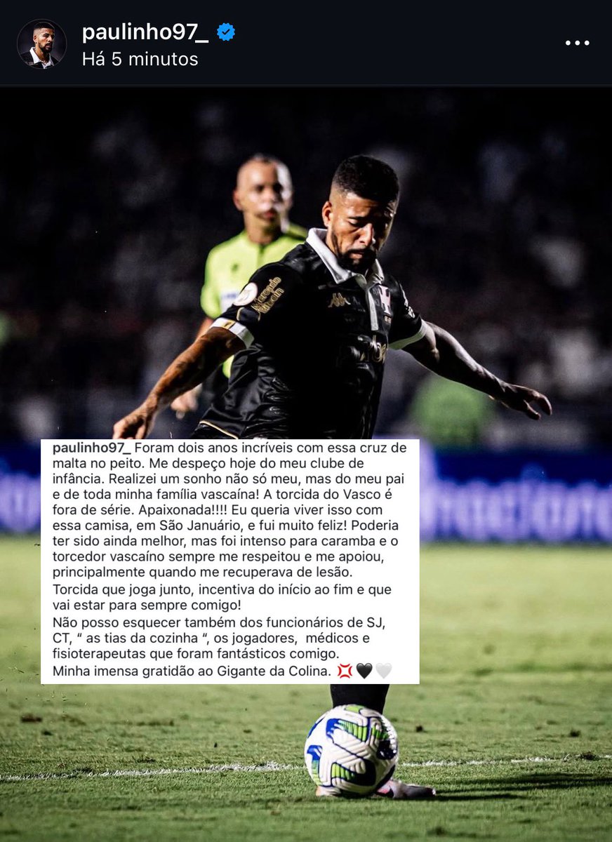 newscolina's tweet photo. Paulinho Paula usou o Instagram para se despedir do Vasco da Gama. https://t.co/LQp7ZZ6bvp