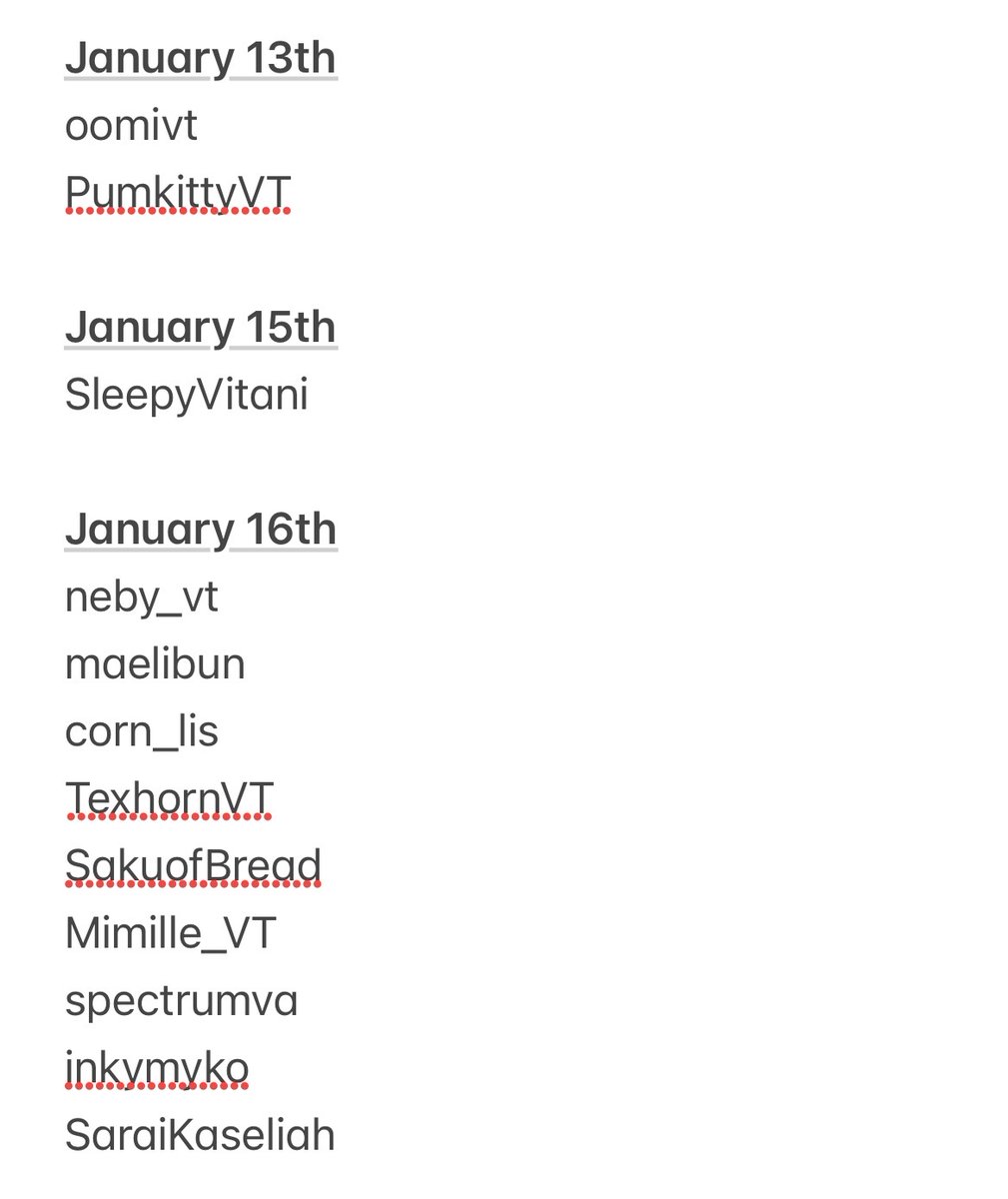 Happy debuts this week to <a href="/oomivt/">OOMI おおみ SEA CUNNY</a> <a href="/PumkittyVT/">Pumkitty 🎃</a> <a href="/SleepyVitani/">SleepyVitani</a> <a href="/neby_vt/">Neby🩵✨</a> <a href="/TexhornVT/">Tex🔥</a> <a href="/SakuofBread/">SakuofBread 🌸🍞🥖</a> <a href="/corn_lis/">Chunyao🎀🖋</a> <a href="/Mimille_VT/">Mimille Ი⑅𐑼 | VTuber</a> <a href="/spectrumva/">emi 🐾💤</a> <a href="/SaraiKaseliah/">Sarai Kaseliah</a> <a href="/inkymyko/">Myko 🖤🍄 「Inky Cap Fox VTuber」</a> and <a href="/maelibun/">maeli 🍞🎀 Narwal Vtuber</a> good luck you all got this