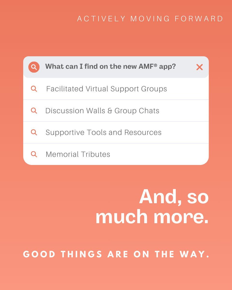 GoAMF's tweet image. We’ve been working behind the scenes on something meaningful for our community. We’re refreshing the Actively Moving Forward® app — designed to make connecting and finding support even easier.

Stay tuned ❤️