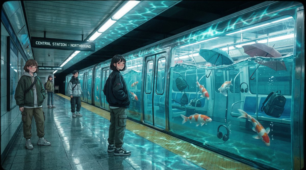 PromptSin's tweet photo. Commute is going swimmingly because I’m a total catch 🎏 🌊
#Subaqueous #Dreamscape https://t.co/Lr1lyH3rZM