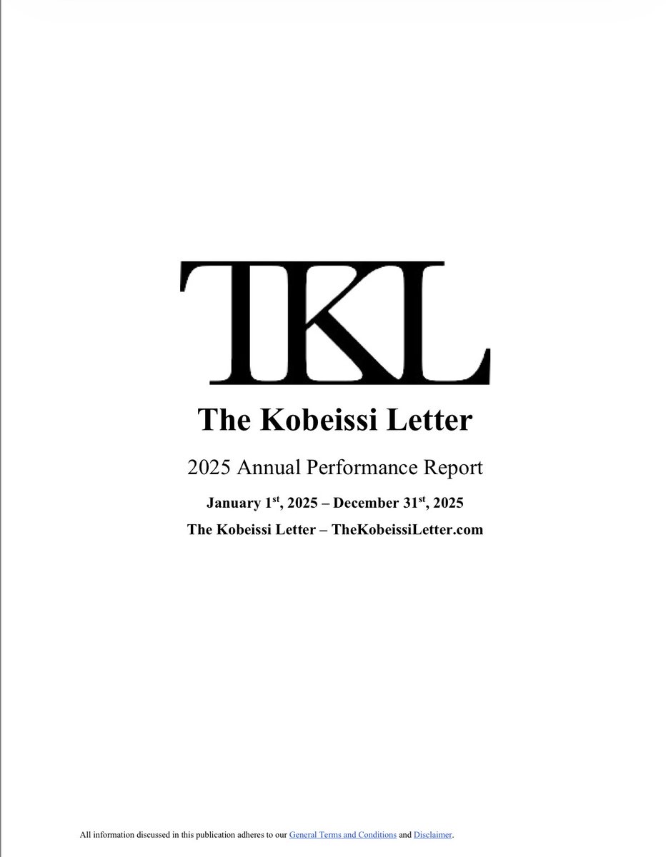 KobeissiLetter's tweet image. ANNOUNCEMENT: 

We are excited to present The Kobeissi Letter’s 2025 performance report. 

Our analysis provided a net return of +30.7% in 2025, outperforming the S&amp;amp;P 500's 2025 return of +16.4%.

Since 2020, our investment strategy has now returned +516.3%, significantly…