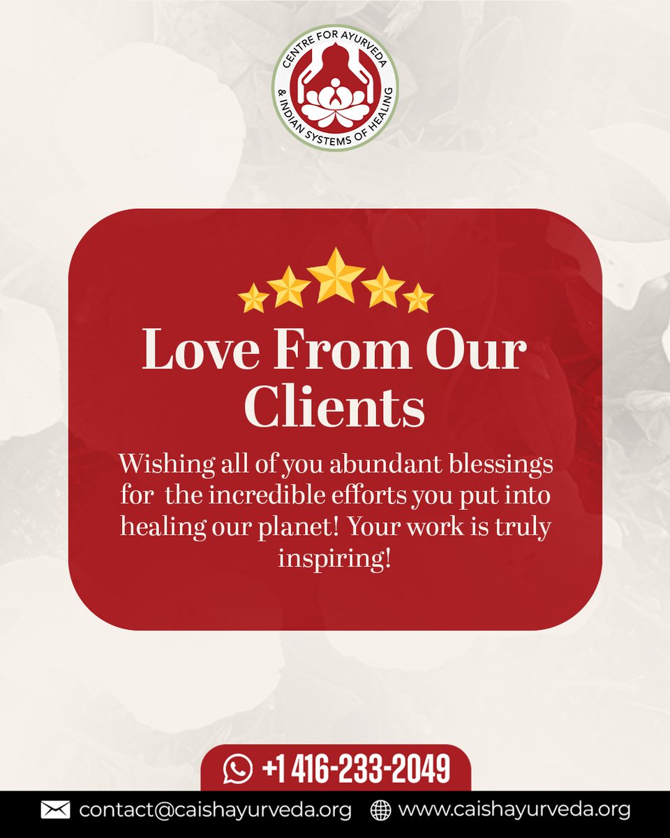 ayurveda_yoga's tweet image. Nothing motivates us more than the love of our clients.
Thank you for trusting Caish Ayurveda on your healing journey.
💚🌱

🌐 caishayurveda.org

#clientlove #caishayurveda #naturalhealing #ayurvedacare