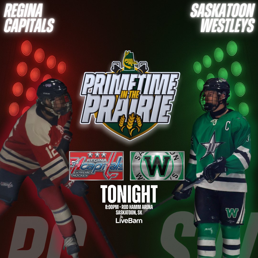 The Regina #Capitals visit the Saskatoon #Westleys for the second of two meetings this season TONIGHT at 8pm on #PrimetimeInThePrairie!

Follow along for scores and news!