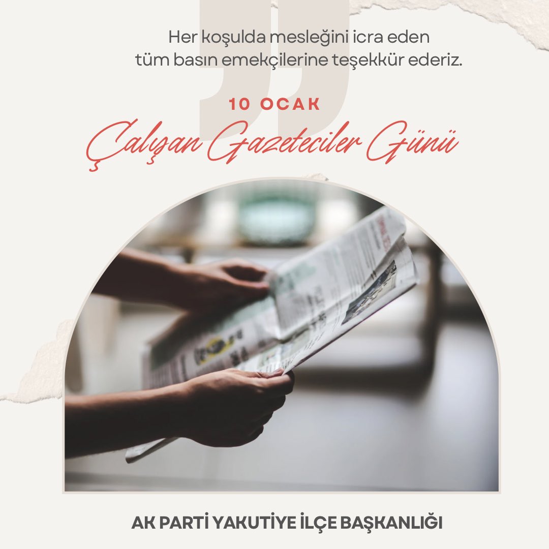 Ak_Yakutiye's tweet photo. Kamuoyunun doğru, tarafsız ve hızlı bilgi alması için gece gündüz demeden büyük bir özveriyle çalışan; demokrasimizin en güçlü sütunlarından biri olan kıymetli basın mensuplarımızın 10 Ocak Çalışan Gazeteciler Günü'nü kutluyoruz. https://t.co/oivPkyOvmZ