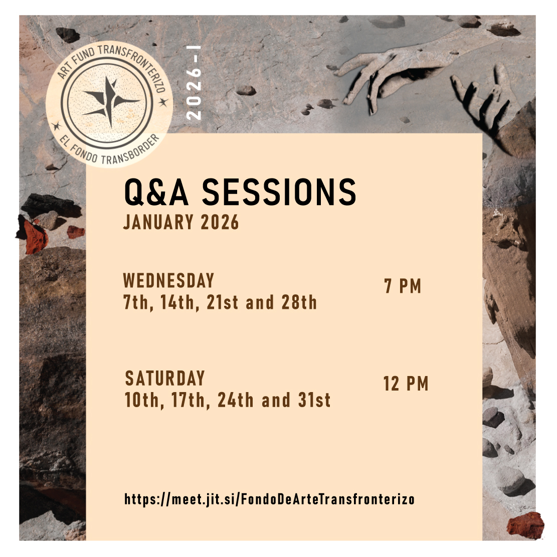 FTransborder's tweet photo. Join the next session! We are ready to answer any questions you may have for us. ☀️🇲🇽🔄🇺🇸🌵

Link to virtual session: https://t.co/e0ZdtfVUTu

#fondotransborder #elpaso #cdjuarez #frontera #artsandeducation #contemporaryart #artecontemporaneo #artefronterizo #borderart #artivism https://t.co/HhOD1SOMdS