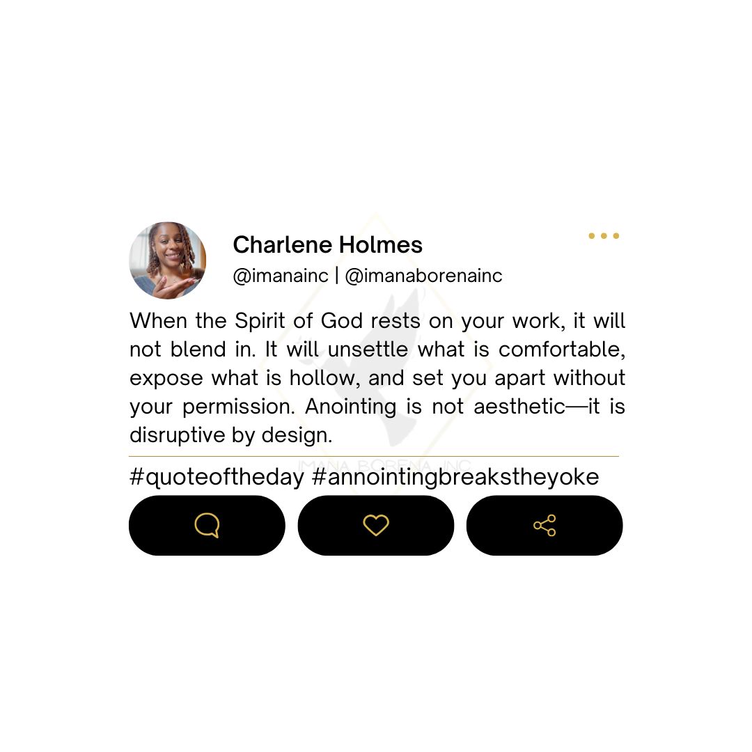 ImanaInc's tweet photo. Set apart doesn’t mean polished.

It means marked.

When God’s Spirit is on your work,
alignment will cost you comfort,
and obedience will outpace approval.

This is not branding.

This is anointing in the marketplace. https://t.co/PtVCrRJKwE