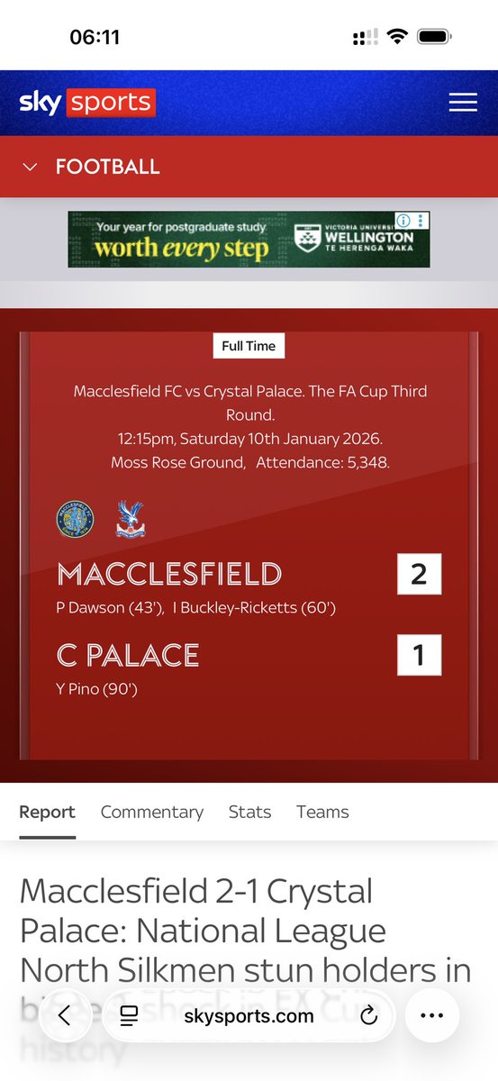 BoothbyNeil's tweet photo. @pineynz What a day to be a born and bred Macclesfield FC fan!!!!

@thesilkmen dump the holders out of the FA Cup!! In the BIGGEST shock in the competitions history!!

117 places apart in the football pyramid, recently lost a player in a devastating car crash

BRING ON ROUND 4 https://t.co/yeSHfNdwJW