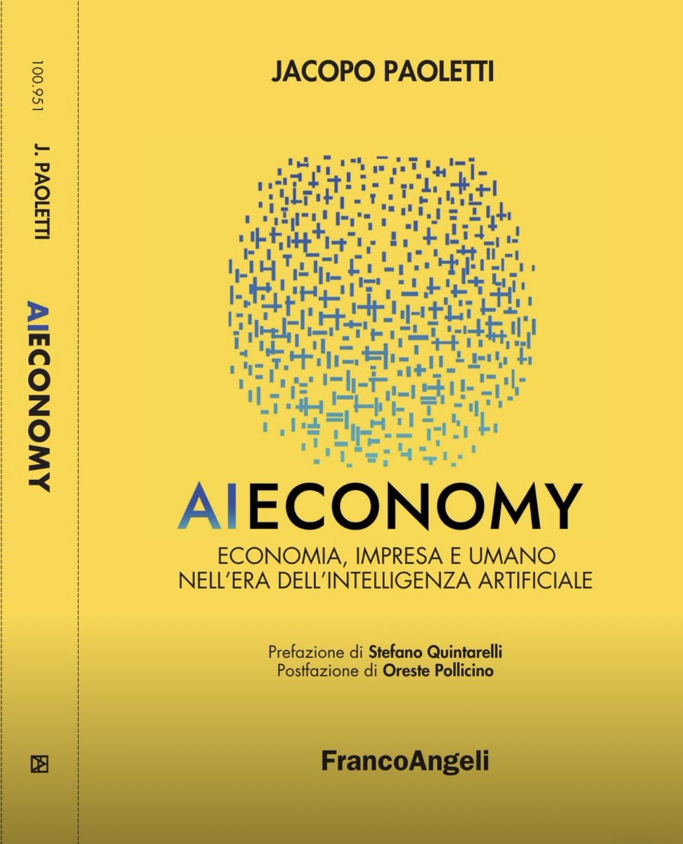 Ho appena concluso la lettura di 𝗔𝗜 𝗘𝗰𝗼𝗻𝗼𝗺𝘆 – 𝗘𝗰𝗼𝗻𝗼𝗺𝗶𝗮 𝗲 𝗶𝗺𝗽𝗿𝗲𝘀𝗮 𝗱𝗲𝗹𝗹’𝗶𝗻𝘁𝗲𝗹𝗹𝗶𝗴𝗲𝗻𝘇𝗮 𝗮𝗿𝘁𝗶𝗳𝗶𝗰𝗶𝗮𝗹𝗲 di <a href="/jacopopaoletti/">Jacopo Paoletti</a> e lo consiglio sinceramente a chi vuole capire l’AI oltre l’hype. 
🙏 per avermi coinvolta sul tema #AIgendergap