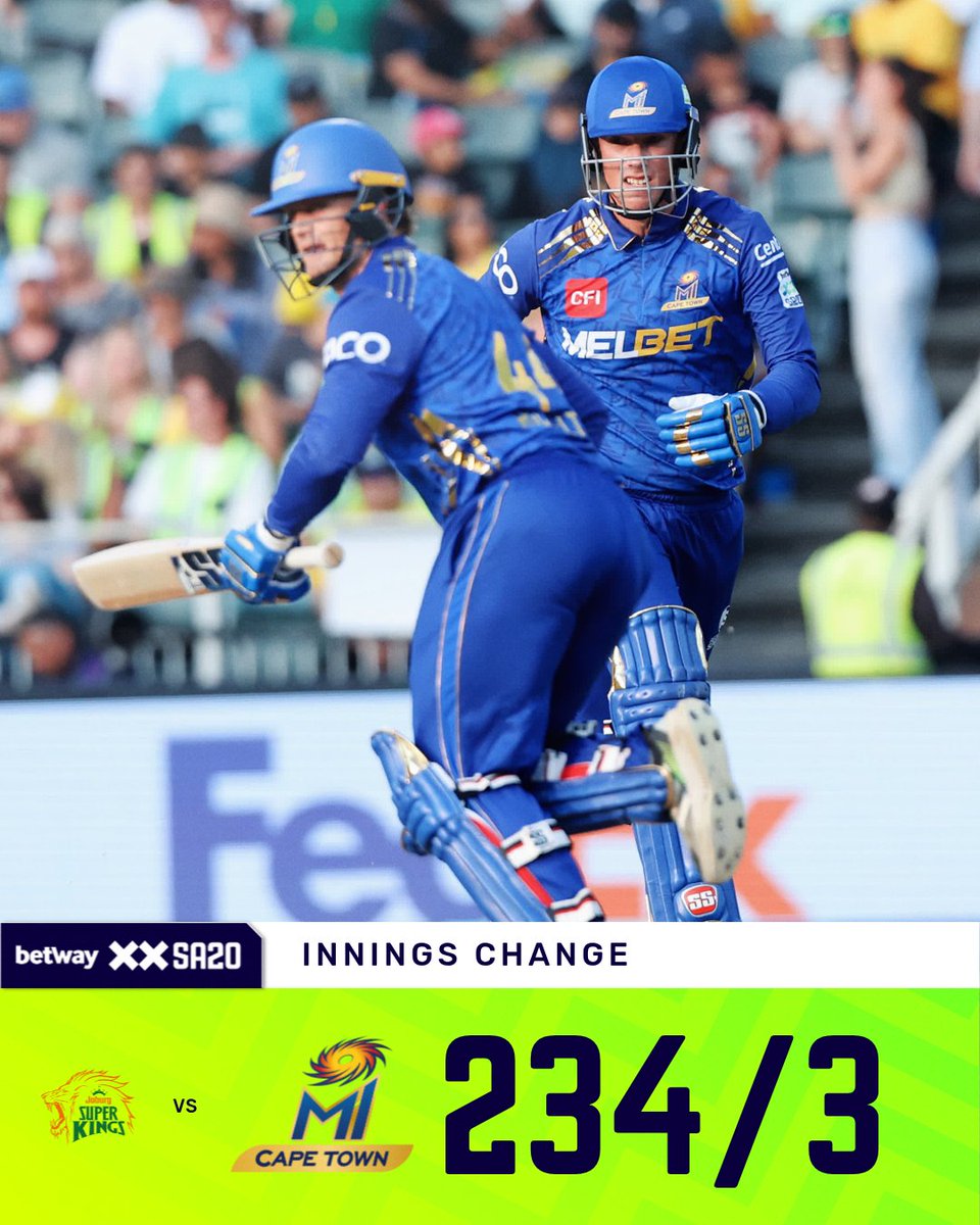 SA20_League's tweet image. 𝐈𝐍𝐍𝐈𝐍𝐆𝐒 𝐂𝐇𝐀𝐍𝐆𝐄 🚨

MI Cape Town smash their way to the highest total of the season

#BetwaySA20 #JSKvMICT #WelcomeToIncredible