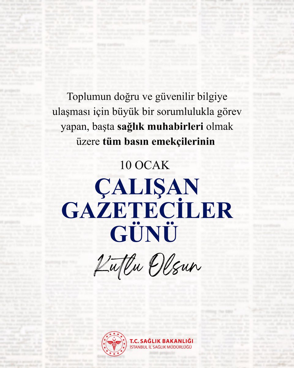 Toplumun doğru ve güvenilir bilgiye ulaşması için büyük bir sorumlulukla görev yapan, başta sağlık muhabirleri olmak üzere tüm basın emekçilerinin 10 Ocak Çalışan Gazeteciler Günü’nü kutlar; çalışmalarında başarılar dileriz.
