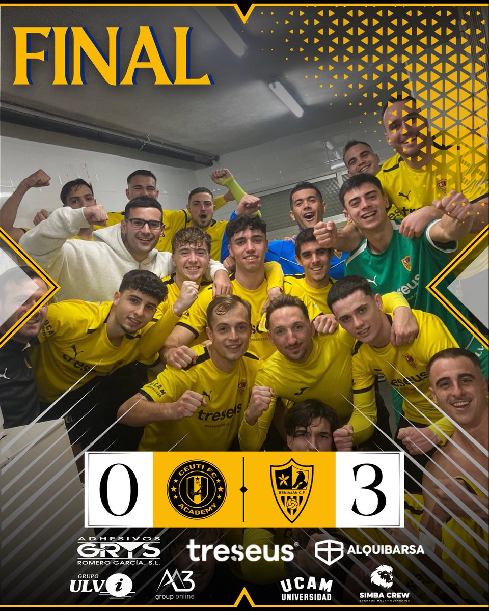 //FINAL//

🤩¡¡VICTORIAAA DE NUESTRO SENIOR!!🤩

Gran encuentro de los nuestros que se imponían en la primera parte con el 0-3 💪🏻

Primera victoria de nuestro nuevo míster al frente del equipo. Enhorabuena Fran 💛🖤

A SEGUIR CON ESTA DINÁMICA AMARILLOS👏🏻