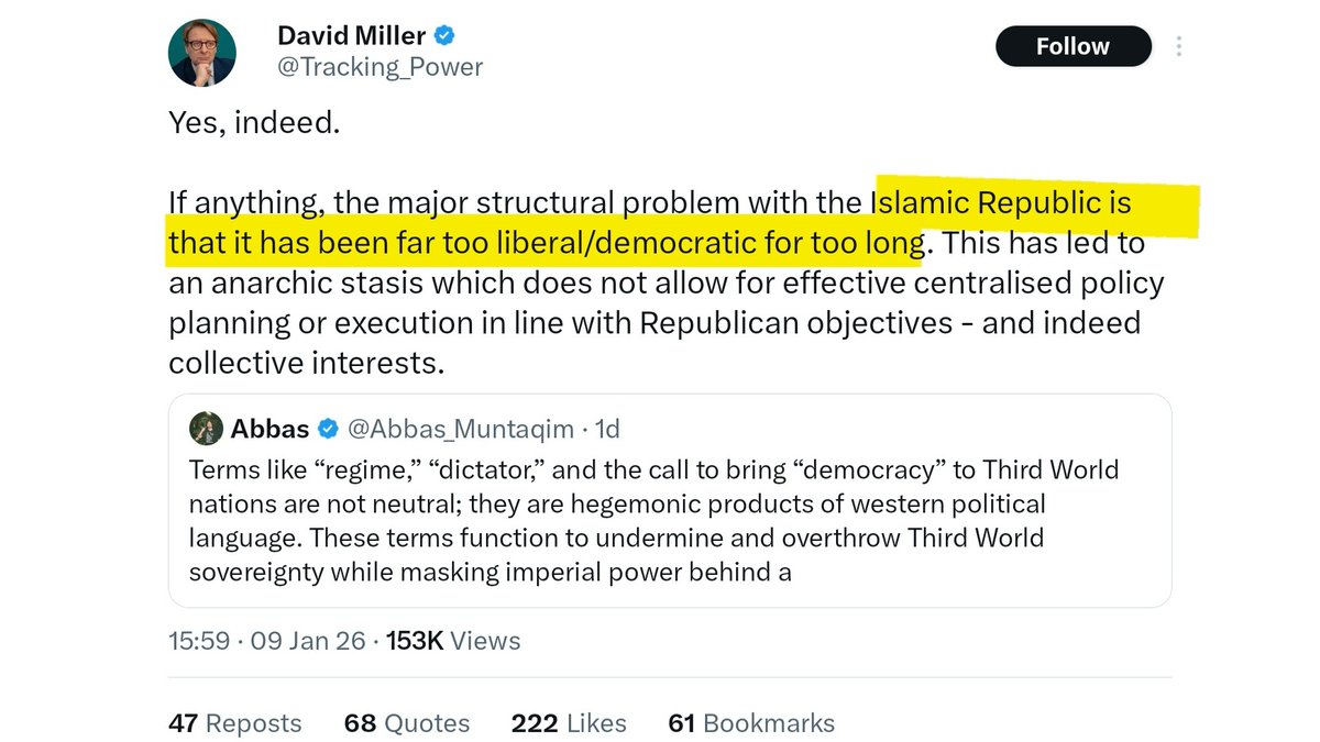 Former professor and far-left martyr David Miller—whose extreme Jew-hate made him a cause célèbre—is explicit in saying what all the silent journalists and “Free Palestine” activists like Greta only think as they ignore the Iranians: the IRGC must be protected, at all costs.