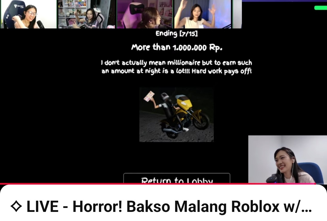Terima kasih semuanya yang sudah nonton <a href="/Celine_tzh/">Tan Zhi Hui Celine</a> dagang bakso hari ini! Dapet good ending 😎
Sampai jumpa di kesempatan berikutnya ya!
Selamat istirahat semuanya! 😴