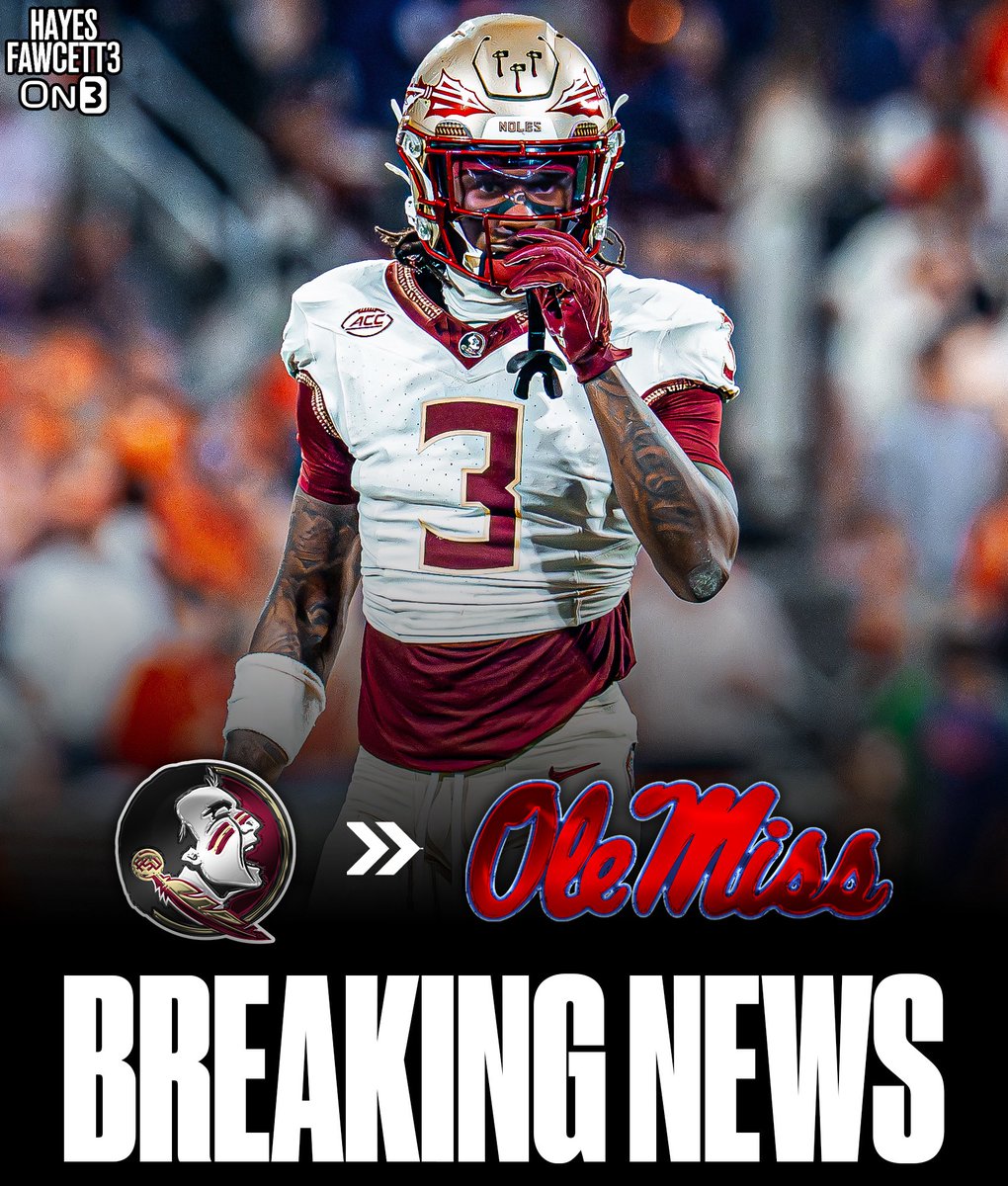 Hayesfawcett3's tweet image. BREAKING: Florida State transfer DB Edwin Joseph Jr. has Committed to Ole Miss, he tells @On3Sports

This year he totaled 37 Tackles, 3 INT, 5 PD, &amp;amp; 1 FF

He’s one of the Top DBs in the Portal

on3.com/transfer-porta…