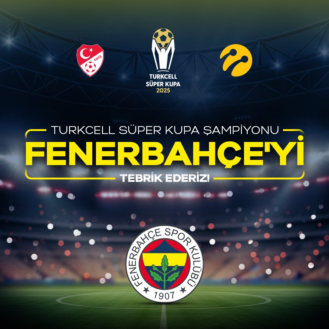Turkcell Süper Kupa’nın sahibi Fenerbahçe’yi tebrik ederiz. 👏🏻👏🏻