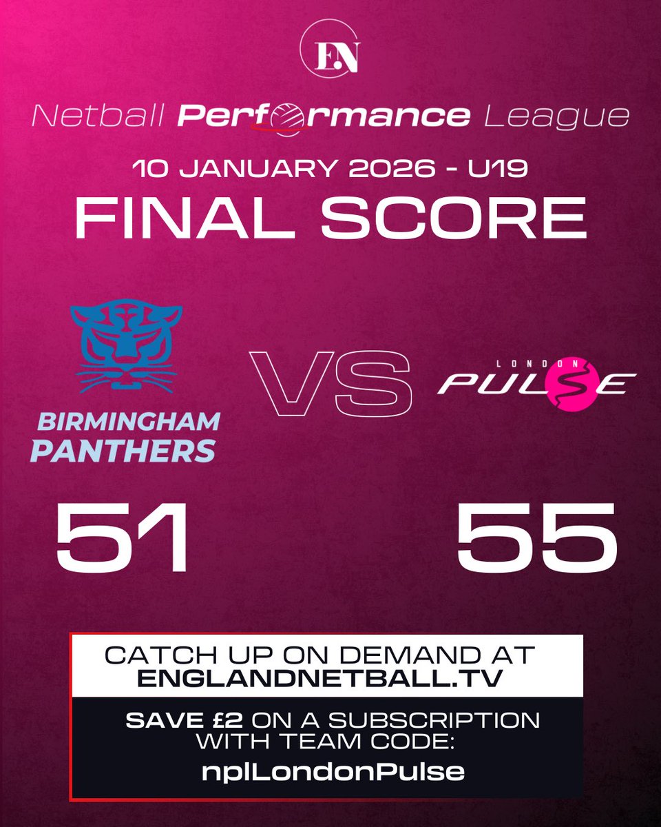 PulsePathway's tweet photo. Unbeaten so far 🥳

Huge congrats to London Pulse U19s for a incredible fight to take the win against a strong @PanthersNball 

⭐ OPOM Sophie 
⭐ CPOM to the whole squad 

Winning streak continues into 2026 🩷 https://t.co/syNVMvCNm5