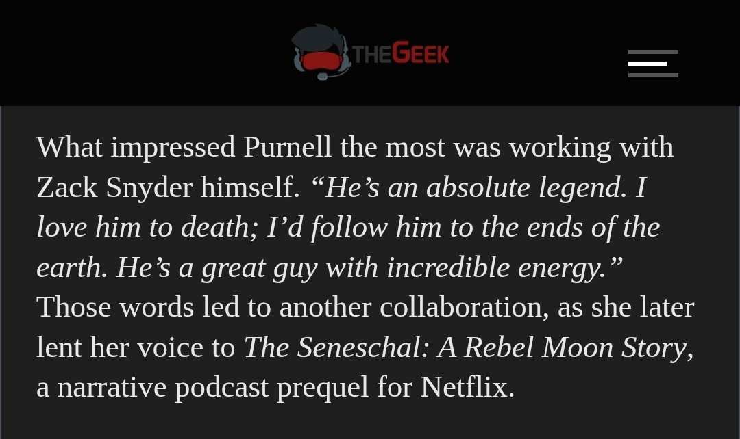 Ella Purnell The lead star in Fallout, talking about Zack Snyder 

"Hes an absolute Legend" 
#SnyderVerse 

thegeek.games/2026/01/09/ell…