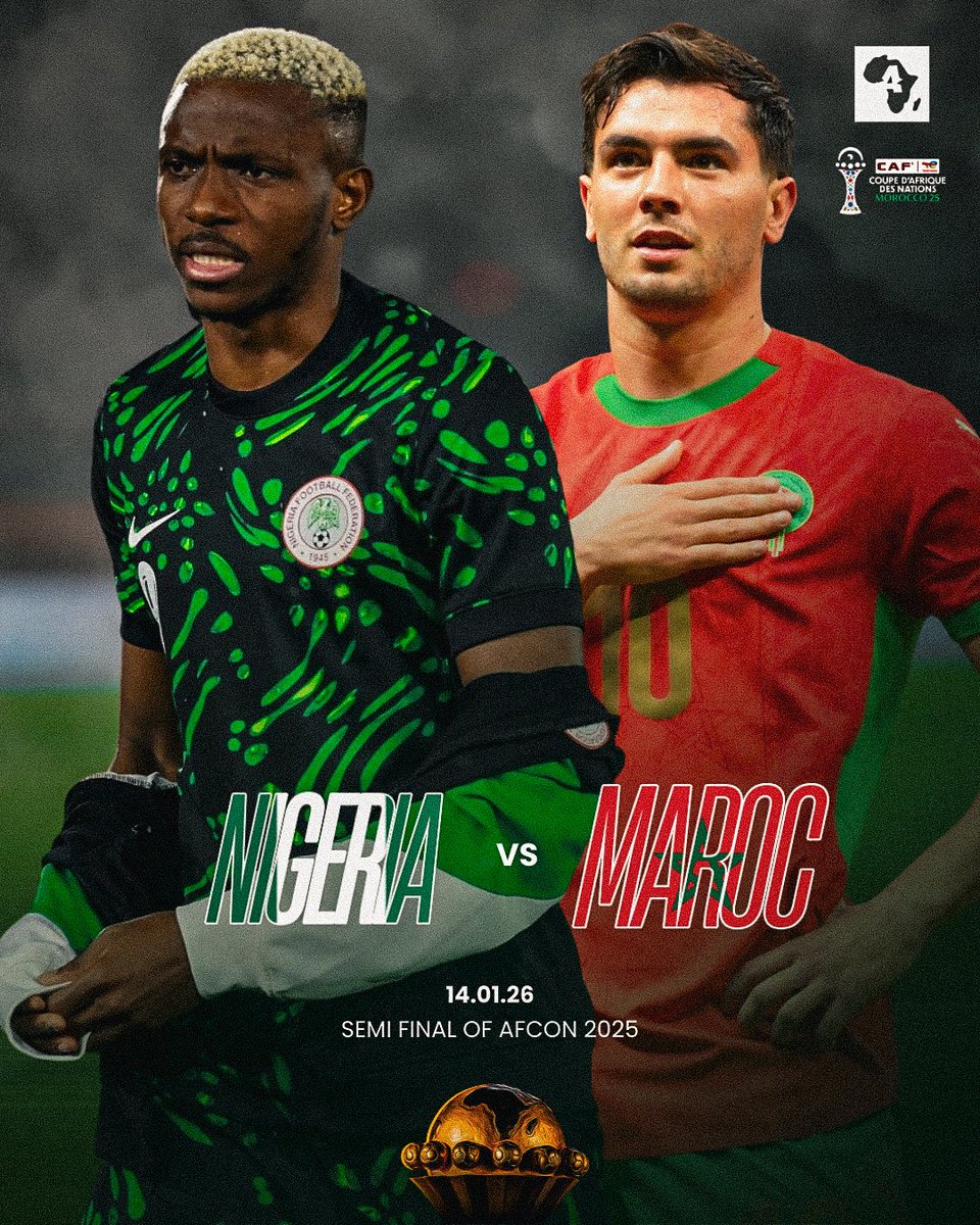 ActuFootAfrique's tweet image. 🚨 1/2 FINALE - #CAN2025

NIGÉRIA 🇳🇬⚡️🇲🇦 MAROC