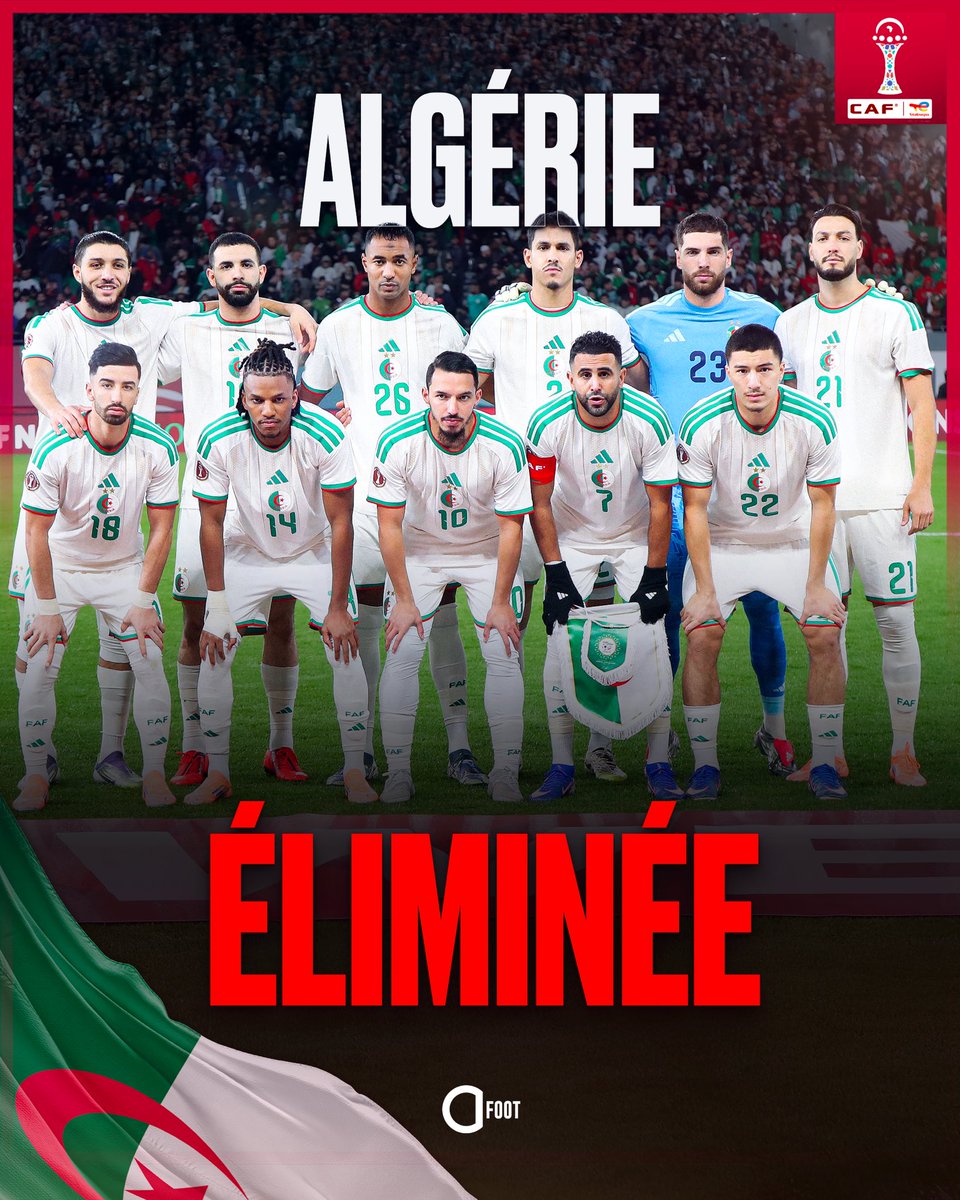 ActuFoot_'s tweet image. 🚨🚨 OFFICIEL ! 𝗟’𝗔𝗟𝗚𝗘́𝗥𝗜𝗘 🇩🇿 𝗘𝗦𝗧 𝗘́𝗟𝗜𝗠𝗜𝗡𝗘́𝗘 𝗗𝗘 𝗟𝗔 #CAN2025 !!! ❌