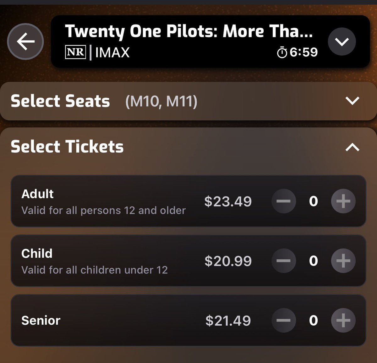 TOPMerchAlerts's tweet image. ‘More Than We Ever Imagined’ IMAX PRICES:
Adult: $23.49
Child: $20.99
Senior: $21.49
#twentyonepilots 
They will vary per state/ theater but expect to pay $20-$30 per adult ticket.