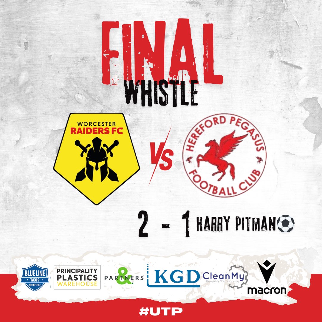 🔴⚽️FINAL WHISTLE⚽️🔴

Not the start to 2026 we were looking for despite the late rally we were unable to find an equalizer and go down 2-1 away to Worcester Raiders FC.

🔴⚽️GOALS⚽️🔴

Harry Pitman 79

#herefordpegasusfc
#utp #wegoagain
