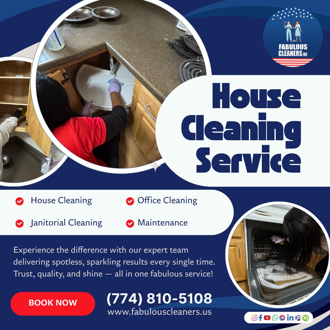 Experience the difference with our expert team delivering spotless, sparkling results every single time.

Trust, quality, and shine - all in one fabulous service!

📞 (774) 810-5108
🌐 fabulouscleaners.us

#HouseCleaning #OfficeCleaning #JanitorialCleaning #DeepCleaning