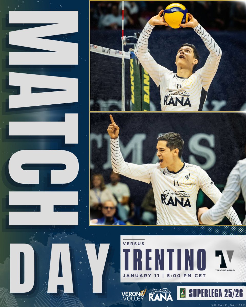 Micah11_Gallery's tweet image. MATCH DAY 💥 | Round 2

📍: Rana Verona 🆚 Itas Trentino
📅: January 11 | 🕗 5:00 PM CET
🏆: SuperLega 25/26

#NoiVerona 💛💙