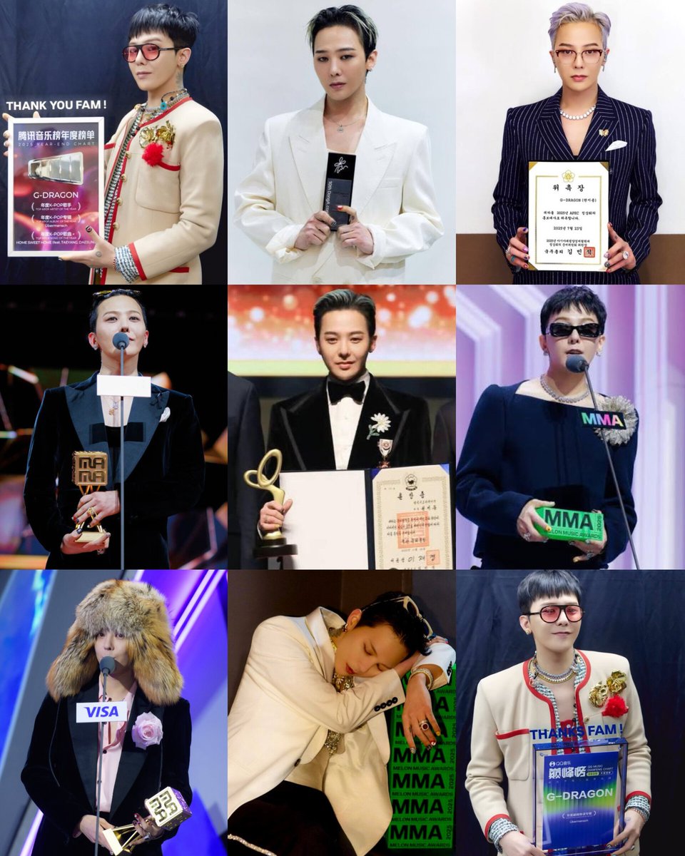 100 AWARDS FOR ONE ERA, G-DRAGON ÜBERMENSCH ERA:

21x Tencent Music Year End Awards
16x Music Shows Awards
9x China Year End Awards
8x Melon Popularity Awards
7x Melon Music Awards
7x Listicles
6x Asian Pop Music Awards
5x MAMA Awards
3x Golden Disc Awards
3x QQ Music Dianfeng
