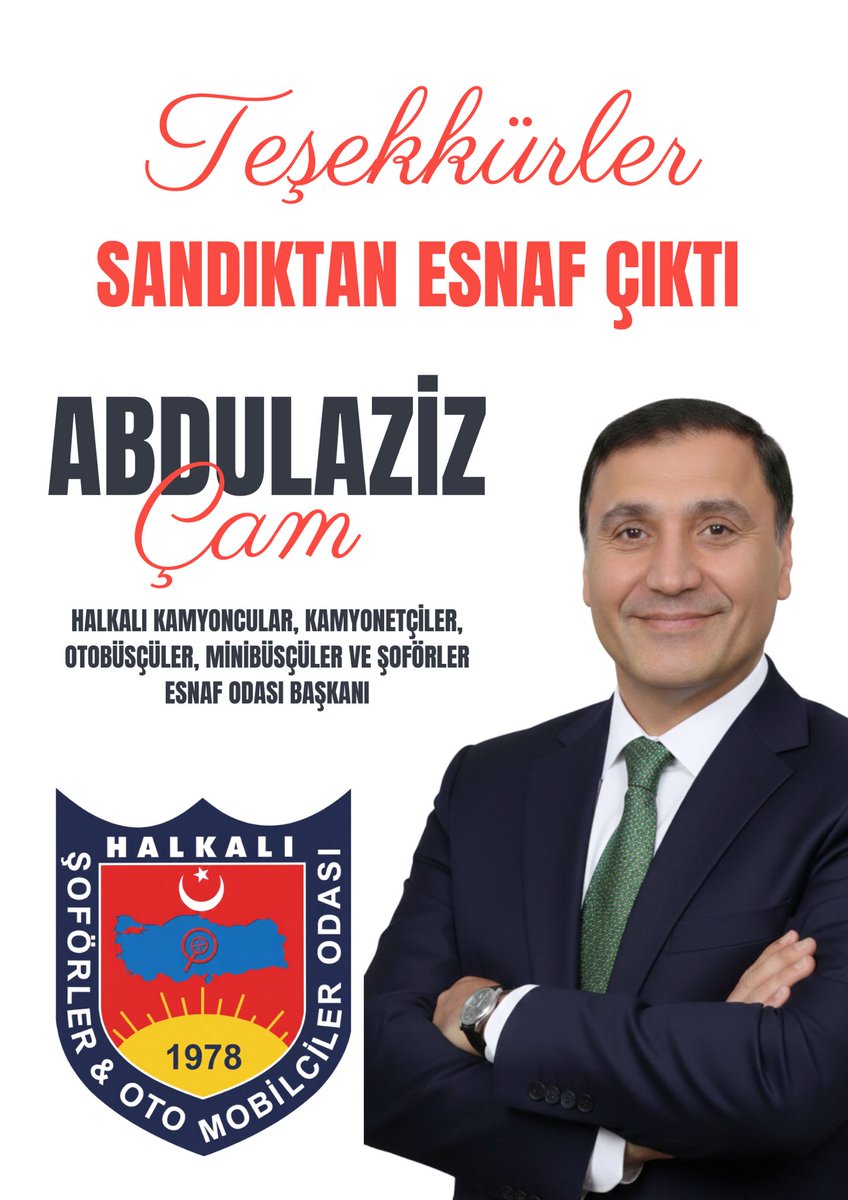 Genel Başkan Yardımcımız Sn.Abdulaziz Çam Halkalı Kamyoncular Kamyonetçiler Otobüsçüler Minibüsçüler ve Şoför Esnaf Odası Başkanlığını kazanmıştır.Hayırlı uğurlu olsun nice başarılar diliyoruz#bünder Genel Başkanı #feyselyaksi bunderbitlis.org
