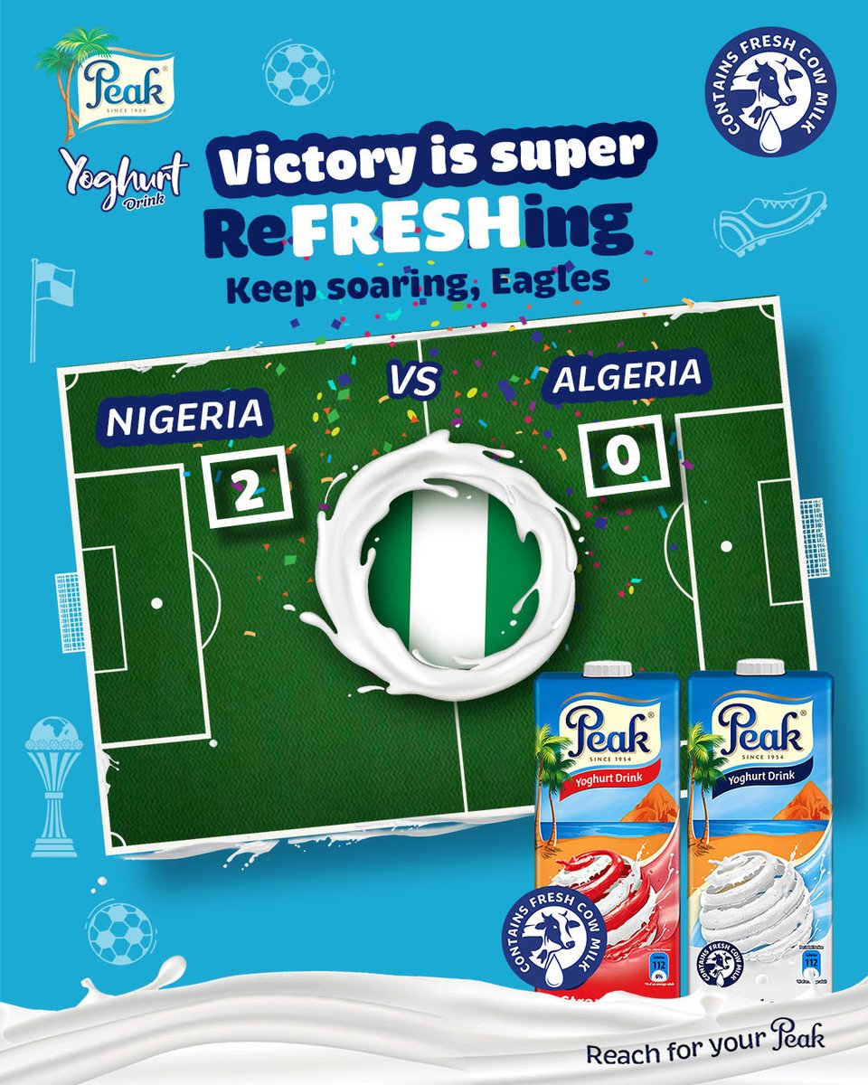 The Eagles were definitely made to WIN!!! 

Peak Yoghurt is here with the fans until the very last whistle. 

Cheers to a Super Eagles win with PEAK Yoghurt.

#PeakYoghurt #RefreshRealPassion